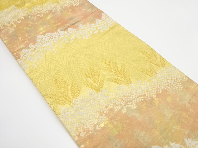 JAPANESE KIMONO / ANTIQUE FUKURO OBI / SILK / WOVEN FLORAL PLANTS